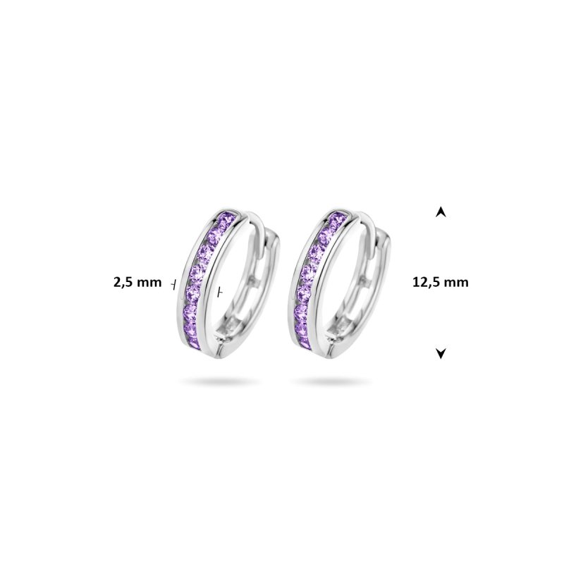 Zilveren kinderoorbellen creolen/oorringen zirconia steentjes paars - Staartjes en Strikjes
