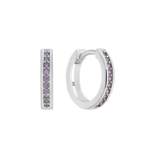 Zilveren kinderoorbellen creolen/oorringen zirconia steentjes paars - Staartjes en Strikjes