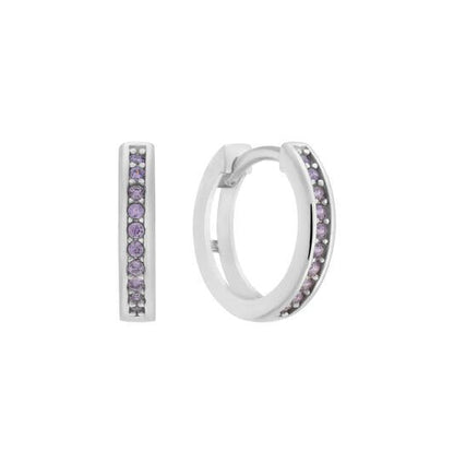 Zilveren kinderoorbellen creolen/oorringen zirconia steentjes paars - Staartjes en Strikjes