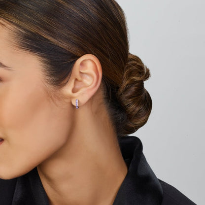 Zilveren kinderoorbellen creolen/oorringen zirconia steentjes paars - Staartjes en Strikjes