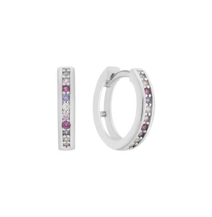 Zilveren kinderoorbellen creolen/oorringen zirconia steentjes paars/lichtroze/wit - Staartjes en Strikjes