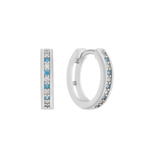 Zilveren kinderoorbellen creolen/oorringen zirconia steentjes zilver/wit/ aqua blauw - Staartjes en Strikjes