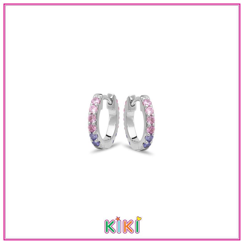 Zilveren kinderoorbellen creolen/oorringetjes roze/paarse zirconia | Kiki - Staartjes en Strikjes