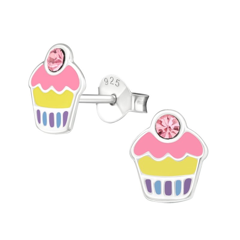 Zilveren kinderoorbellen cupcakes - Staartjes en Strikjes