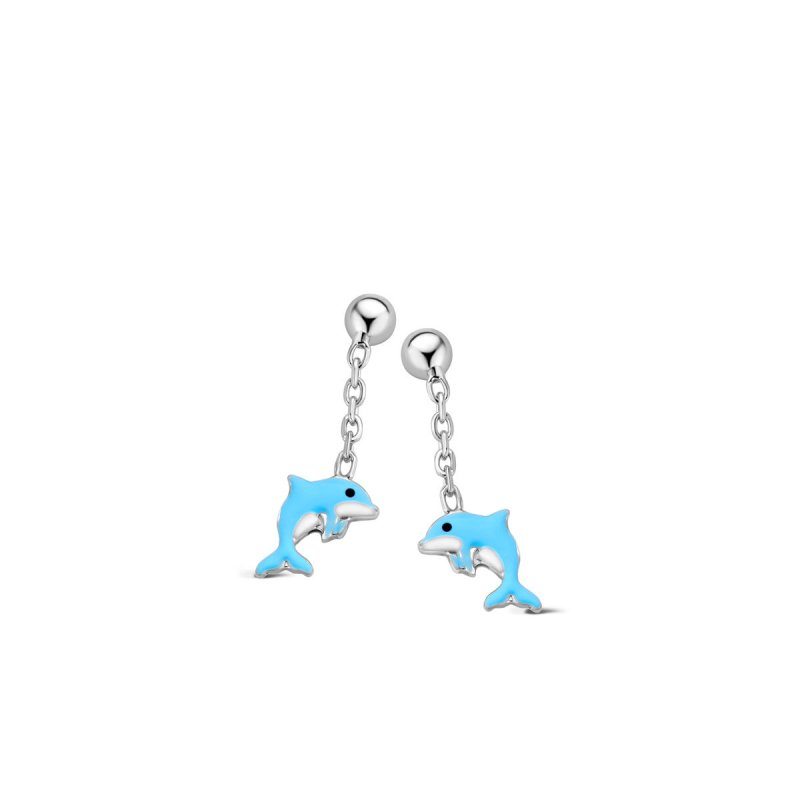 Zilveren kinderoorbellen dolfijn hangertjes Naiomy Princess - Staartjes en Strikjes