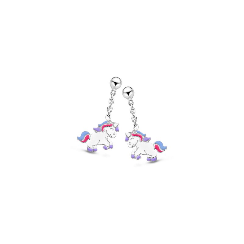 Zilveren kinderoorbellen eenhoorn hangertjes Naiomy Princess - Staartjes en Strikjes