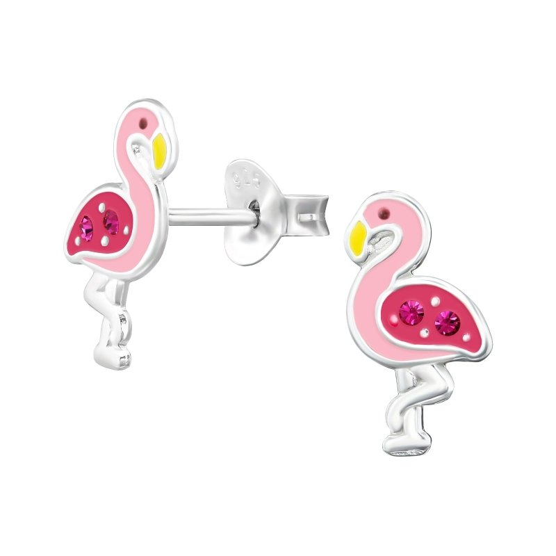 Zilveren kinderoorbellen flamingo - Staartjes en Strikjes