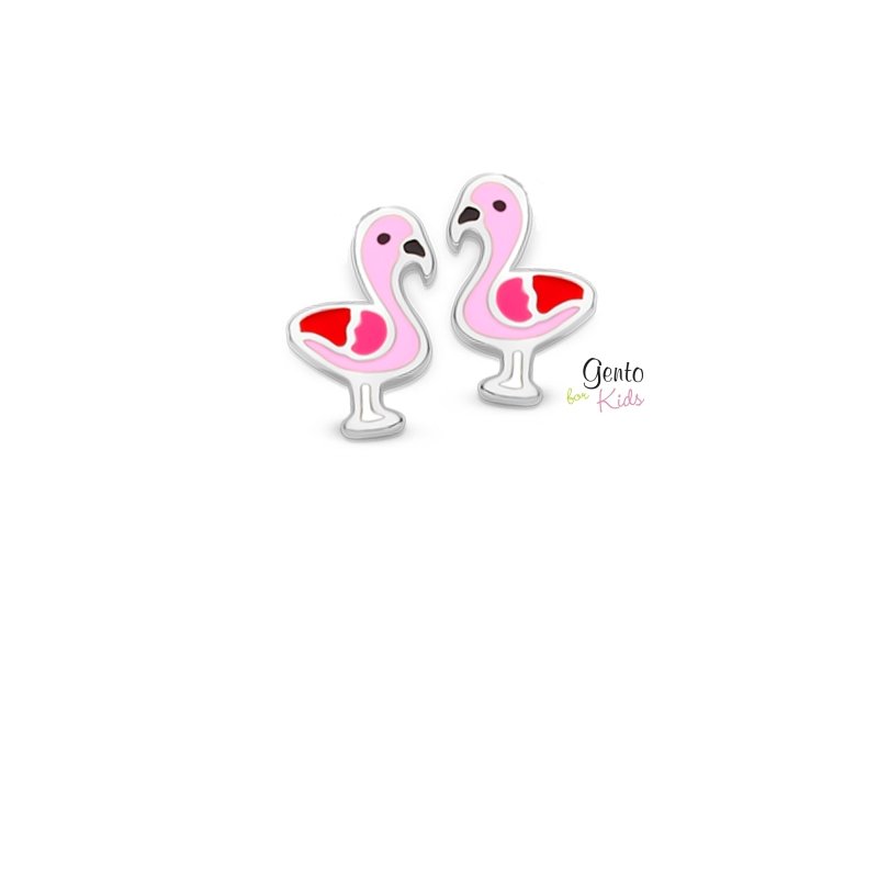 Zilveren kinderoorbellen flamingo Gento for kids - Staartjes en Strikjes