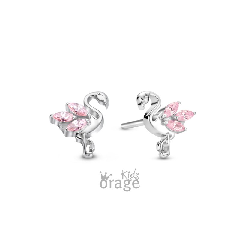 Zilveren kinderoorbellen flamingo Orage kids - Staartjes en Strikjes