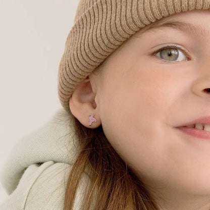 Zilveren kinderoorbellen flamingo | schroefsluiting - Staartjes en Strikjes