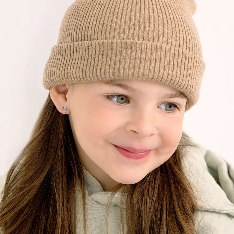 Zilveren kinderoorbellen flamingo | schroefsluiting - Staartjes en Strikjes