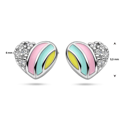 Zilveren kinderoorbellen gekleurde hartjes met zirconiasteentje - Staartjes en Strikjes