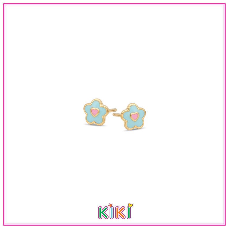 Zilveren kinderoorbellen gold plated bloemetje blauw | Kiki - Staartjes en Strikjes