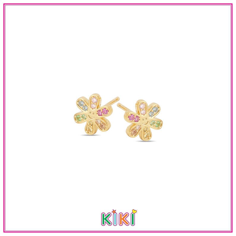 Zilveren kinderoorbellen gold plated bloemetje multi | Kiki - Staartjes en Strikjes