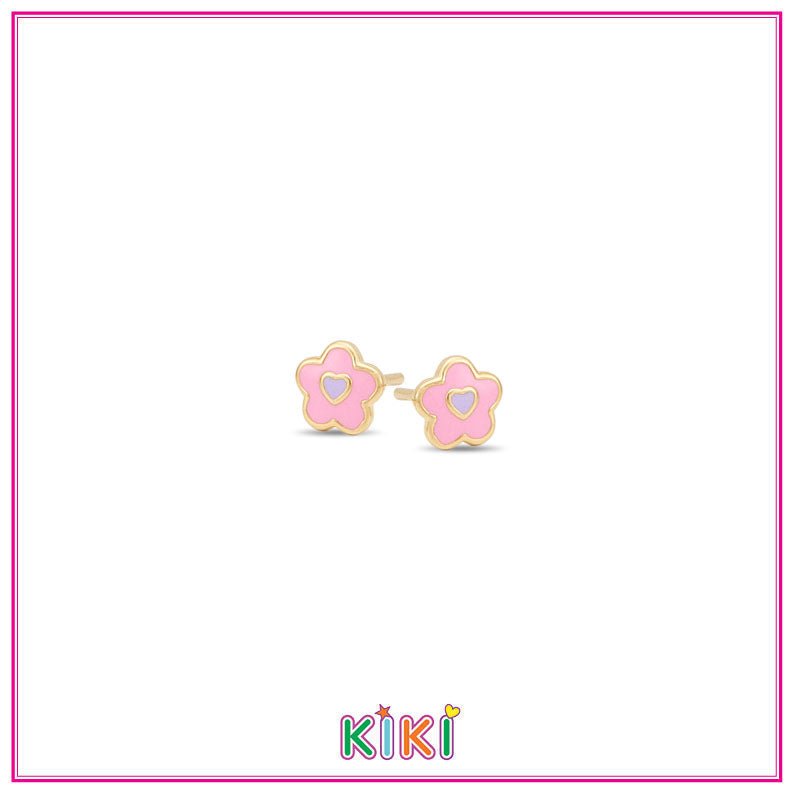 Zilveren kinderoorbellen gold plated bloemetje roze | Kiki - Staartjes en Strikjes