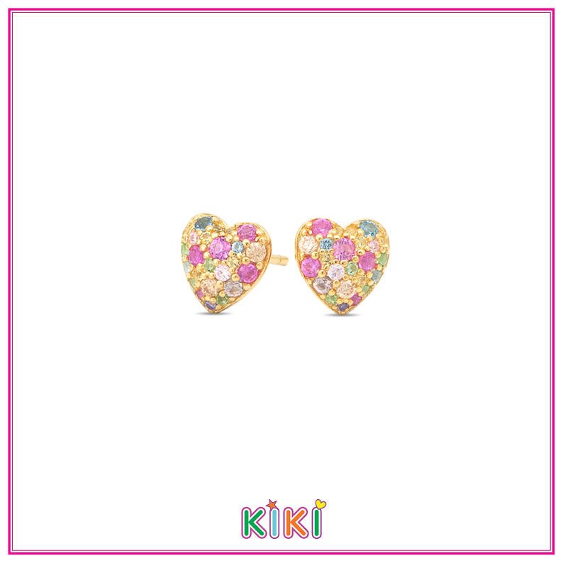 Zilveren kinderoorbellen gold plated hartje multi | Kiki - Staartjes en Strikjes