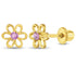 Zilveren kinderoorbellen goldplated bloemetje roze zirconia | schroefsluiting - Staartjes en Strikjes