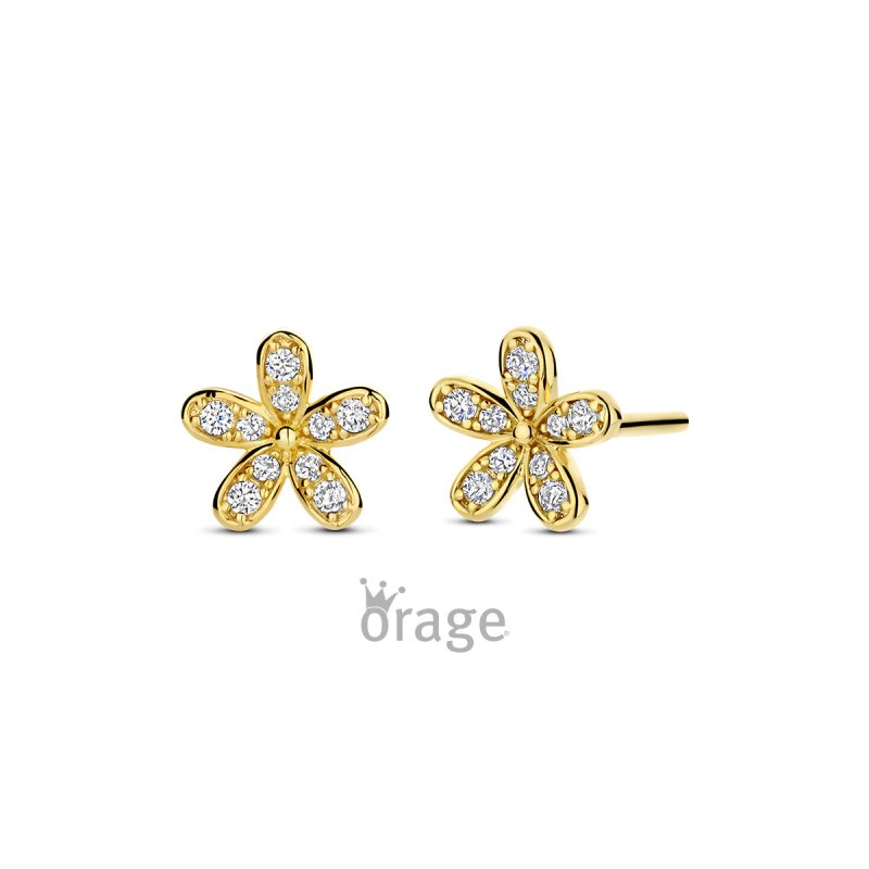 Zilveren kinderoorbellen goldplated bloemetjes zirconia Orage kids - Staartjes en Strikjes
