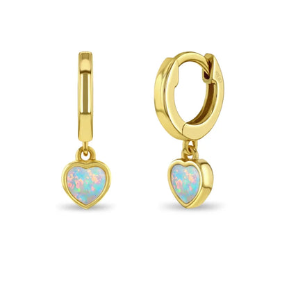 Zilveren kinderoorbellen goldplated creolen/oorringen hartjes opaal look - Staartjes en Strikjes