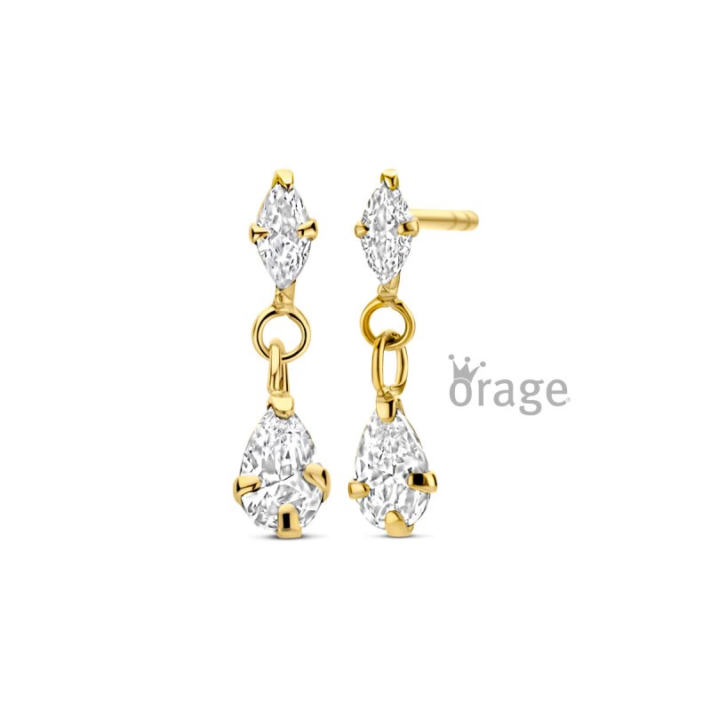 Zilveren kinderoorbellen goldplated hangertje met zirconia - Orage Kids - Staartjes en Strikjes