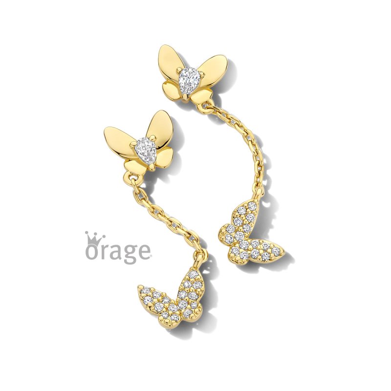 Zilveren kinderoorbellen goldplated hangertjes met vlindertje - Orage Kids - Staartjes en Strikjes