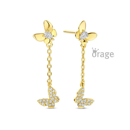 Zilveren kinderoorbellen goldplated hangertjes met vlindertje - Orage Kids - Staartjes en Strikjes