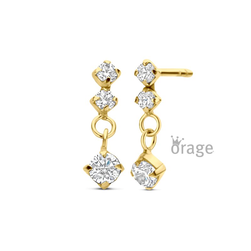 Zilveren kinderoorbellen goldplated hangertjes met zirconia - Orage Kids - Staartjes en Strikjes