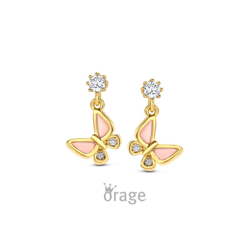 Zilveren kinderoorbellen goldplated hangertjes vlinder - Orage Kids - Staartjes en Strikjes