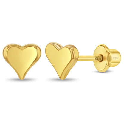 Zilveren kinderoorbellen goldplated hartje | schroefsluiting - Staartjes en Strikjes