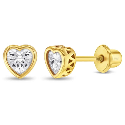 Zilveren kinderoorbellen goldplated hartje zirconia | schroefsluiting - Staartjes en Strikjes