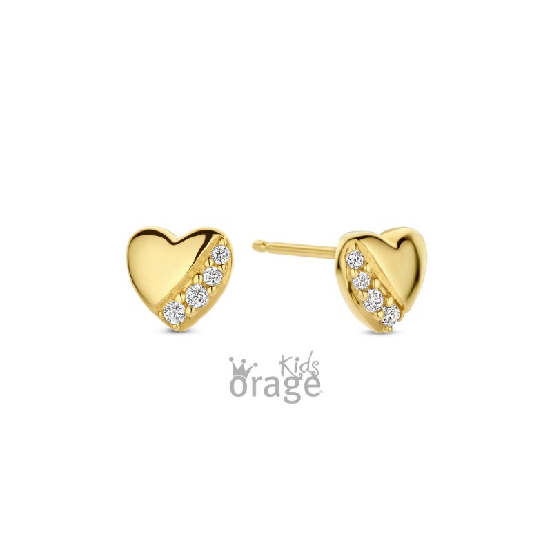 Zilveren kinderoorbellen goldplated hartjes met zirconia Orage kids - Staartjes en Strikjes