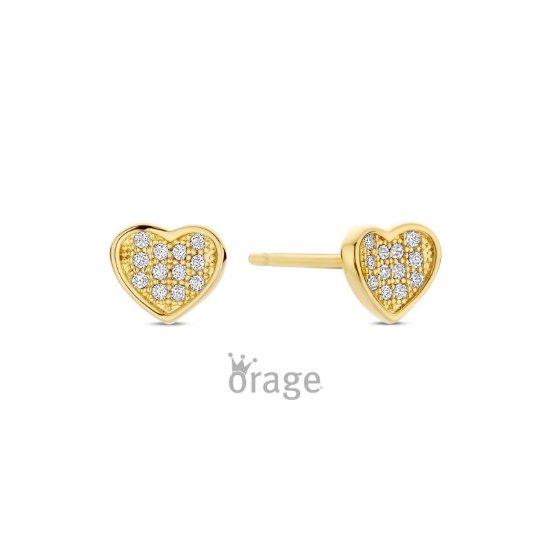 Zilveren kinderoorbellen goldplated hartjes zirconia Orage kids - Staartjes en Strikjes