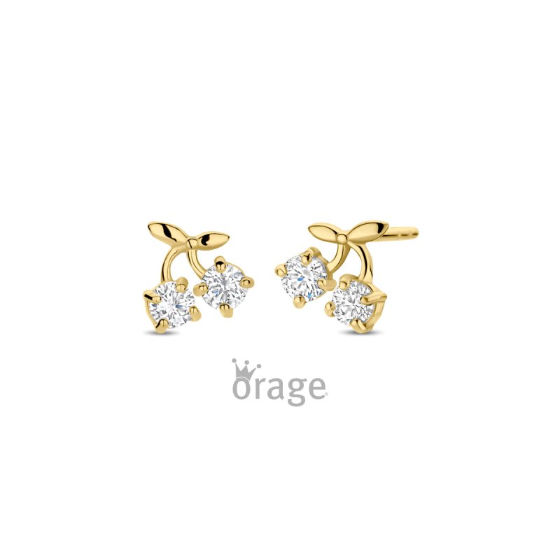 Zilveren kinderoorbellen goldplated kersjes zirconia - Orage Kids - Staartjes en Strikjes