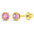 Zilveren kinderoorbellen goldplated knopje roze zirconia | schroefsluiting - Staartjes en Strikjes