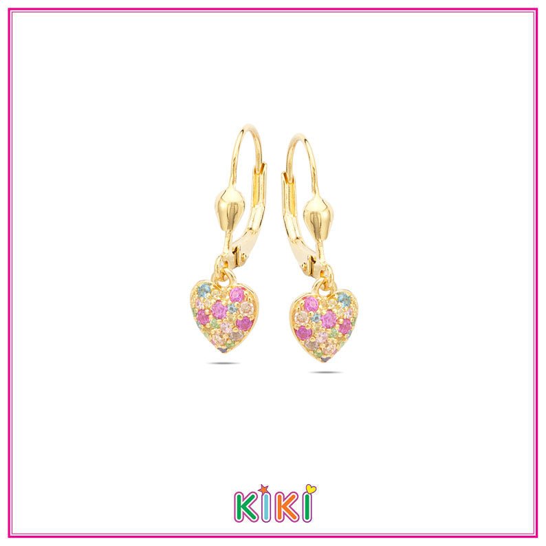 Zilveren kinderoorbellen goldplated met hangertjes hartjes multi | Kiki - Staartjes en Strikjes