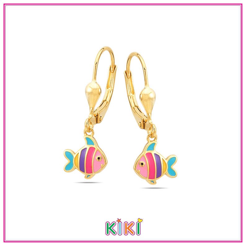 Zilveren kinderoorbellen goldplated met hangertjes visjes - Kiki - Staartjes en Strikjes