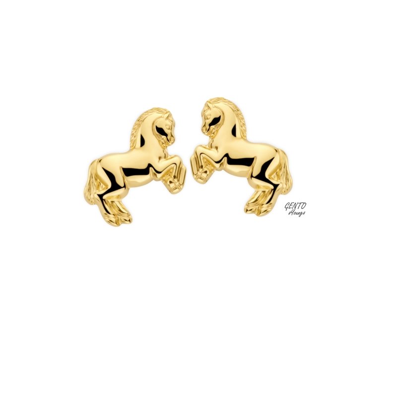 Zilveren kinderoorbellen goldplated paardjes Gento for kids - Staartjes en Strikjes