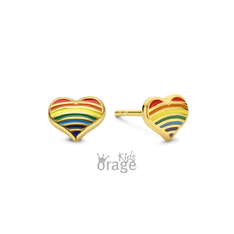 Zilveren kinderoorbellen goldplated regenboog hartjes Orage kids - Staartjes en Strikjes