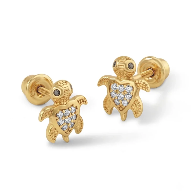 Zilveren kinderoorbellen goldplated schilpad | schroefsluiting - Staartjes en Strikjes