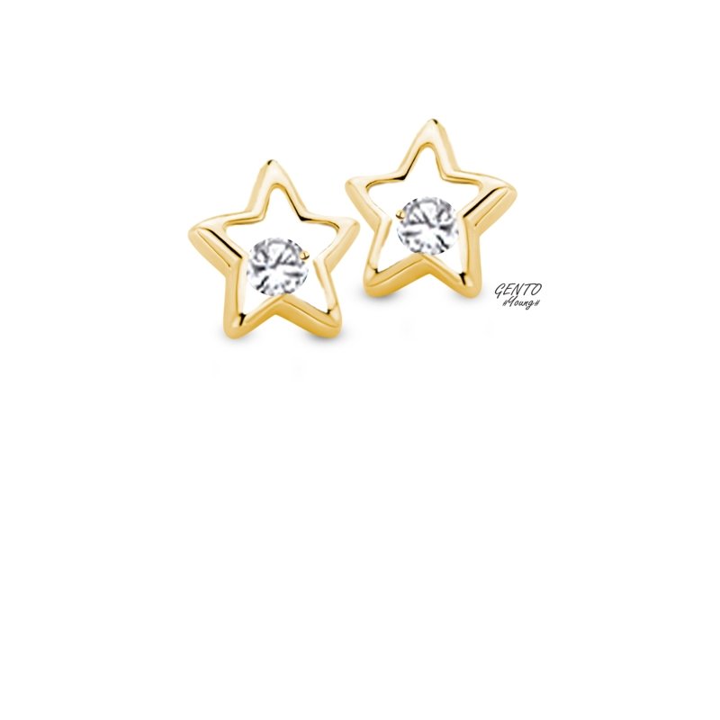 Zilveren kinderoorbellen goldplated sterretjes zirconia - Gento Young - Staartjes en Strikjes