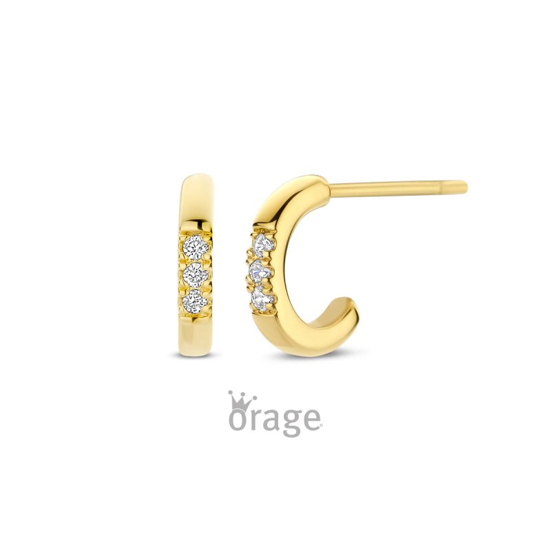Zilveren kinderoorbellen half ringetje goldplated met zirconia Orage Kids - Staartjes en Strikjes