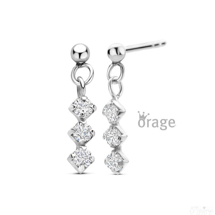 Zilveren kinderoorbellen hangertje met 3 kleine zirconia - Orage Kids - Staartjes en Strikjes