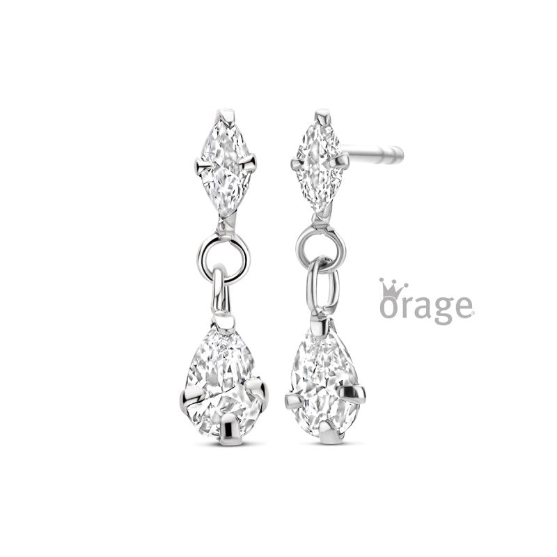 Zilveren kinderoorbellen hangertje met zirconia - Orage Kids - Staartjes en Strikjes