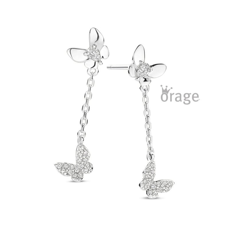 Zilveren kinderoorbellen hangertjes met vlindertje - Orage Kids - Staartjes en Strikjes