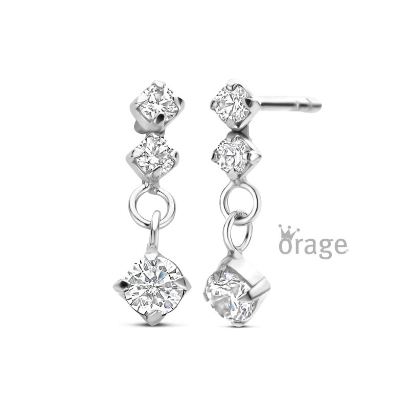 Zilveren kinderoorbellen hangertjes met zirconia - Orage Kids - Staartjes en Strikjes