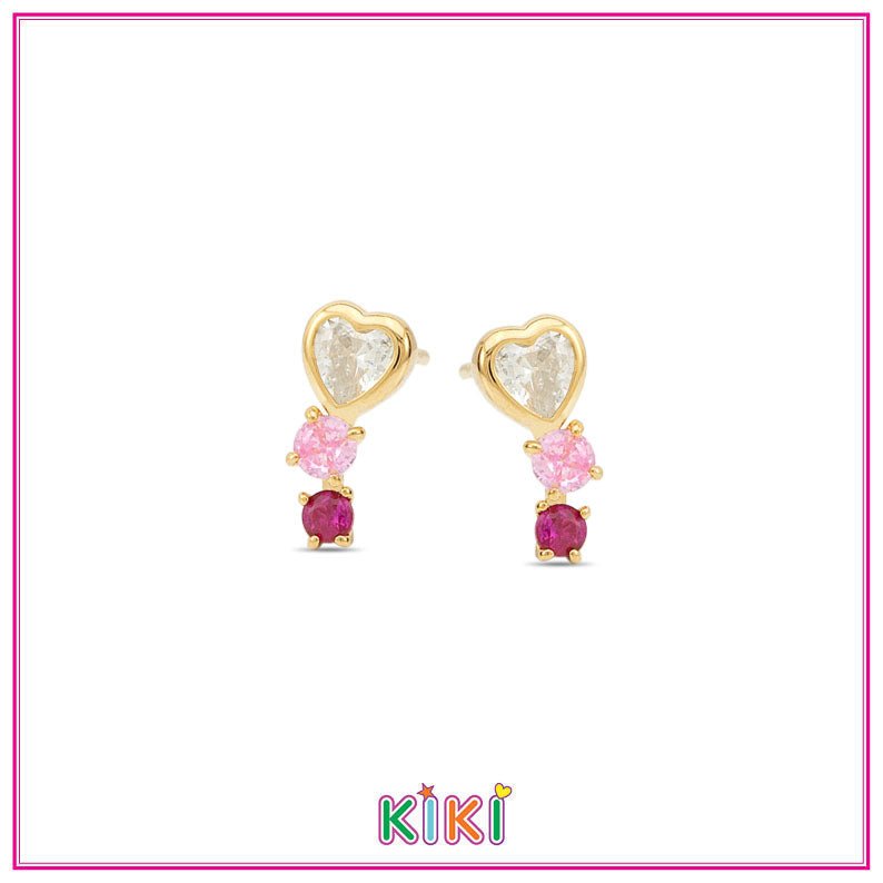 Zilveren kinderoorbellen hartje met roze zirconia goldplated - Kiki - Staartjes en Strikjes