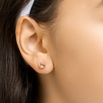 Zilveren kinderoorbellen hartjes open met zirconiasteentje - Staartjes en Strikjes