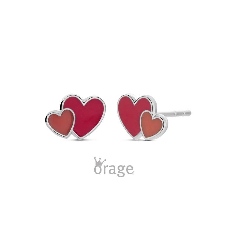 Zilveren kinderoorbellen hartjes roze Orage kids - Staartjes en Strikjes