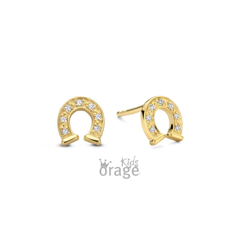 Zilveren kinderoorbellen hoefijzer goldplated Orage kids - Staartjes en Strikjes