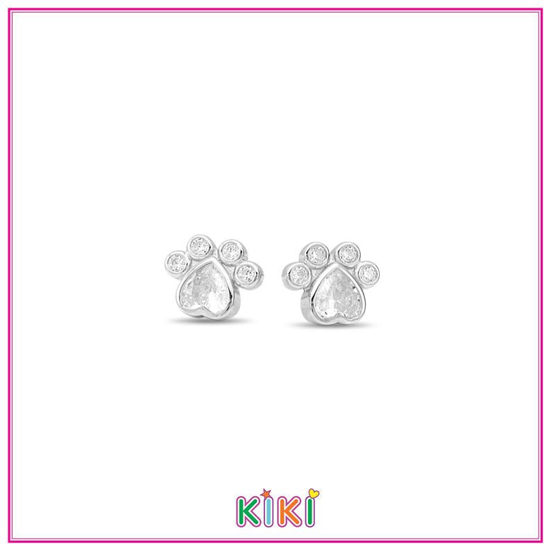 Zilveren kinderoorbellen hondenpootjes zirconia - Kiki - Staartjes en Strikjes